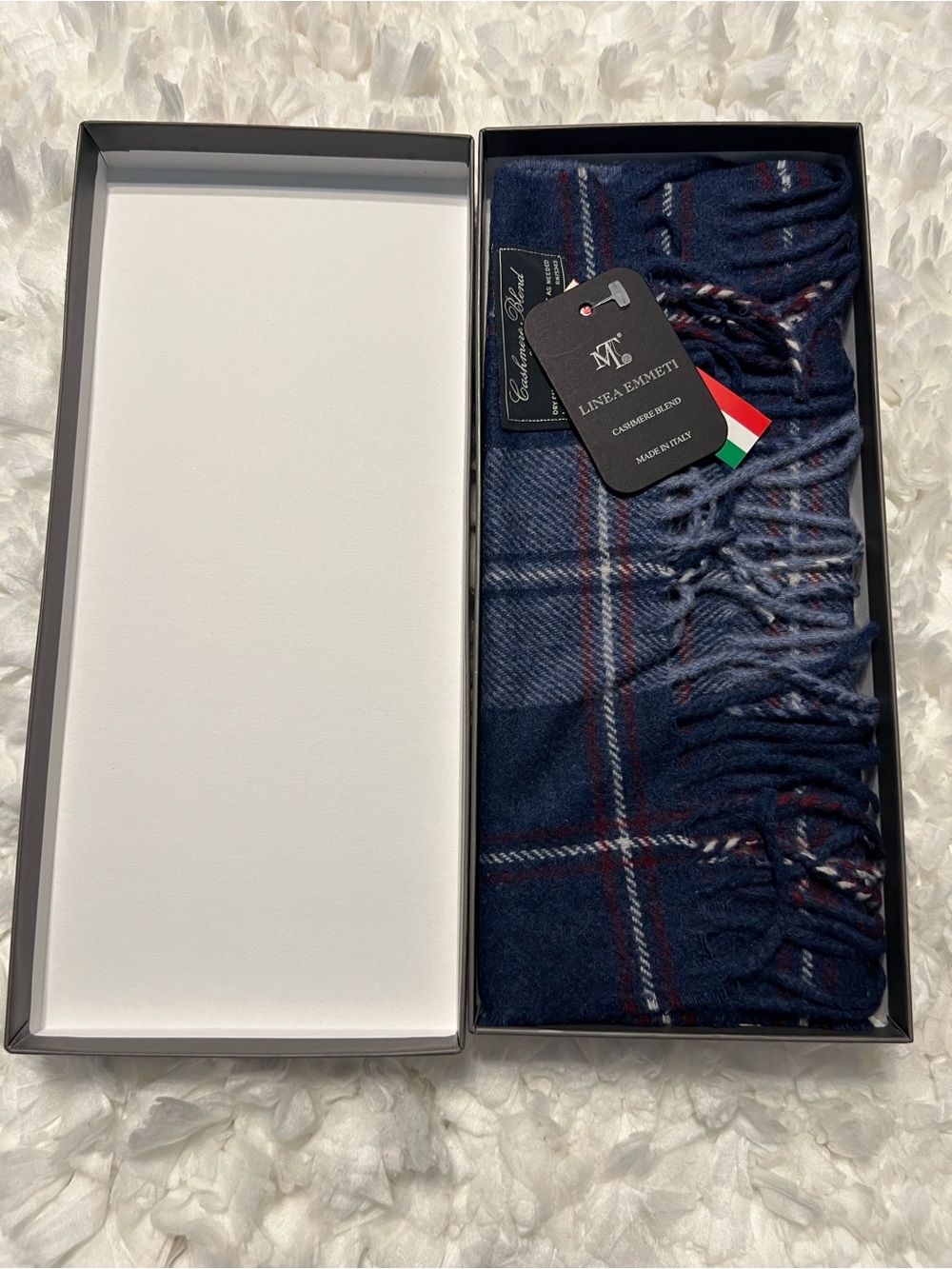 Linea Emmeti Cashmere Wool Blend Blue Scarf Men’s 12” X 71” Made in Italy